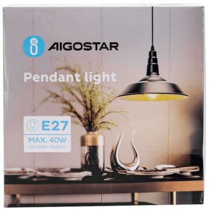 Aigostar - Lampadario LED a sospensione con cavo 1xE27/60W/230V Ø 36 cm nero