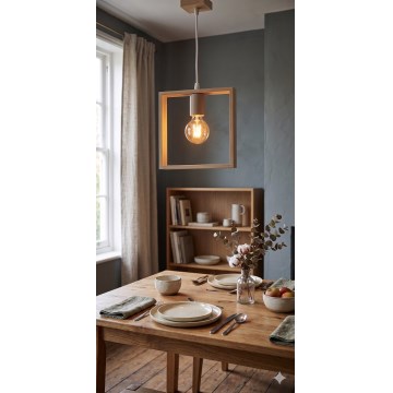 Aigostar - Lampadario LED in legno a sospensione con cavo 1xE27/9W/230V 2200K pino
