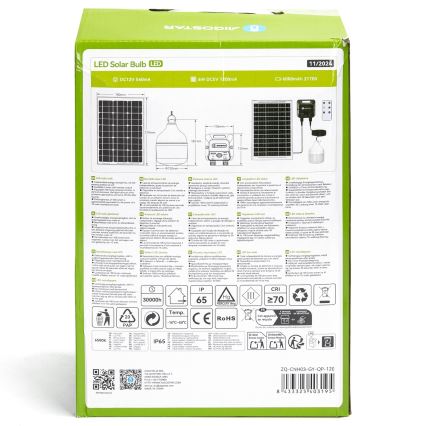 Aigostar - Lampada solare a LED con sensore, 70W/12V, batteria 6000 mAh, 6500K, IP65, Ø 12 cm + telecomando