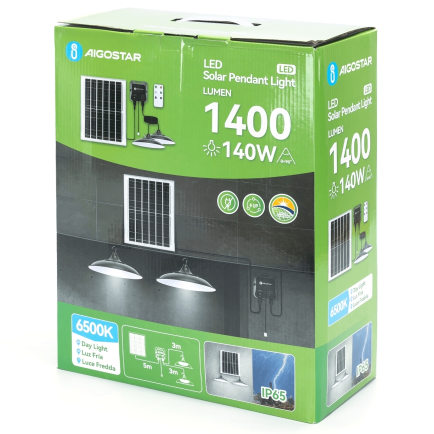 Aigostar - Lampada solare a LED 2xLED/70W/12V 12000 mAh 6500K IP65 diam. 23,5 cm + telecomando