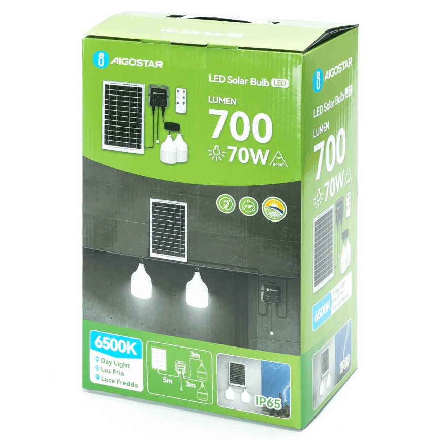 Aigostar - Lampadario solare LED 2xLED/35W/12V 6000 mAh 6500K diametro 10 cm + telecomando