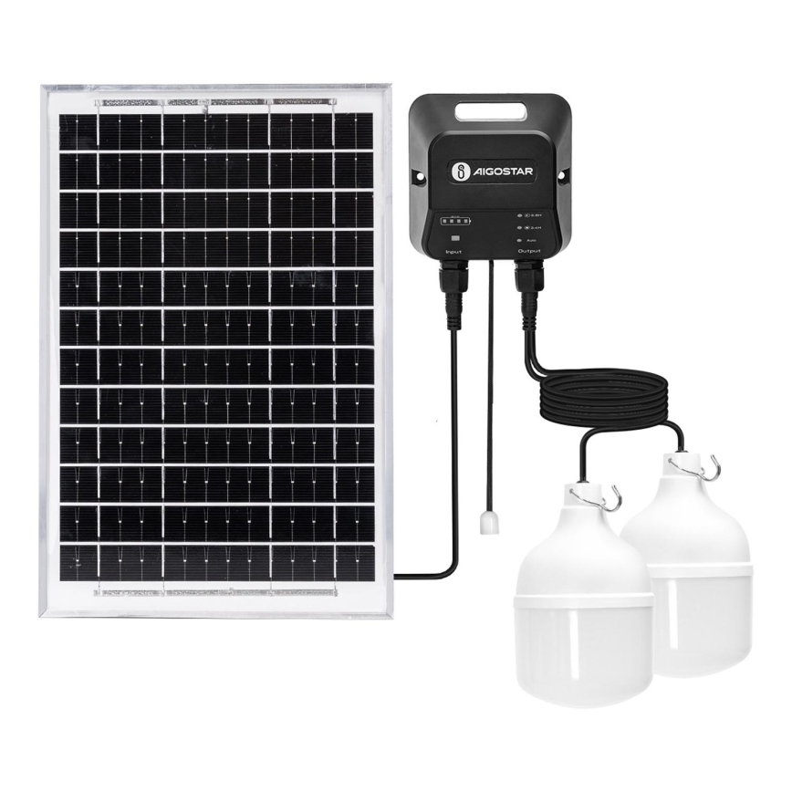 Aigostar - Lampadario solare LED 2xLED/35W/12V 6000 mAh 6500K diametro 10 cm + telecomando