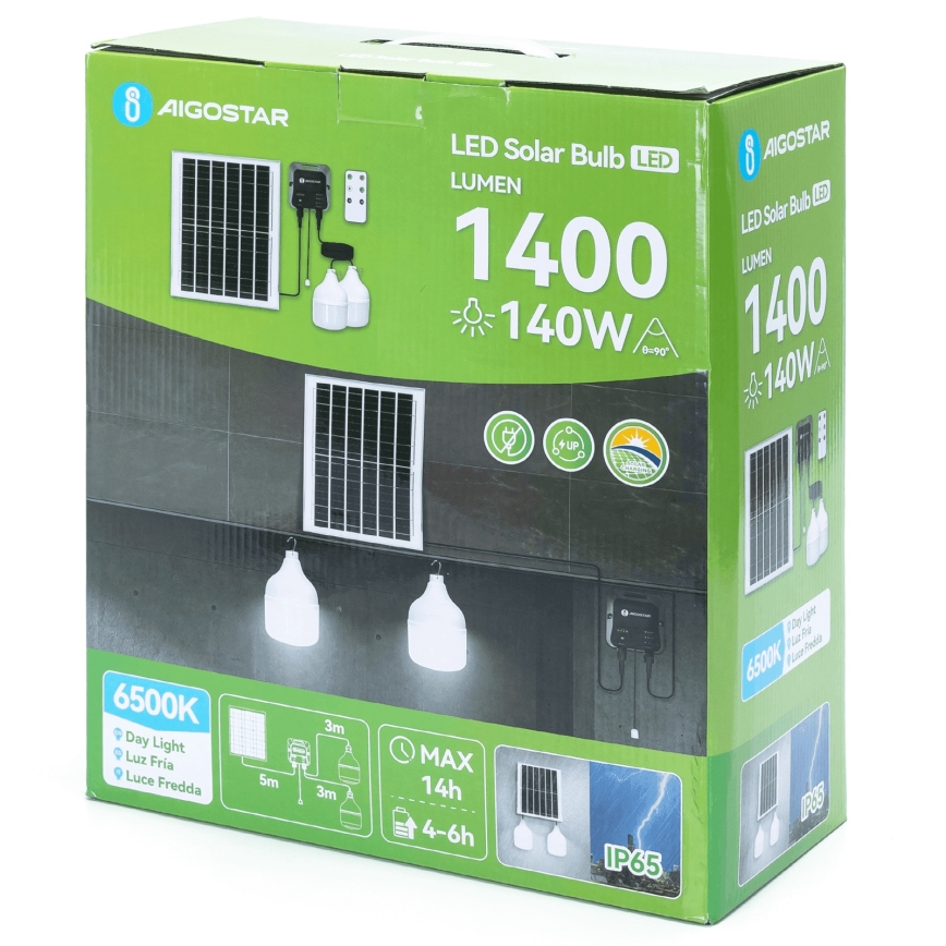 Aigostar - Lampadario solare LED 2xLED/70W/12V 12000 mAh 6500K diametro 12 cm + telecomando