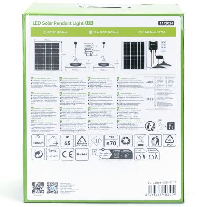 Aigostar - Lampadario solare LED 2xLED/70W/12V 12000 mAh 6500K diametro 23,5 cm + telecomando