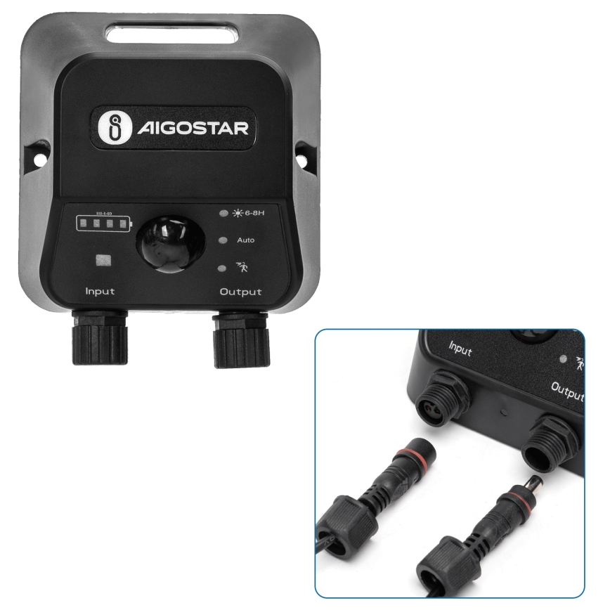Aigostar - Lampada solare a LED con sensore, 2x LED/35W/12V, batteria 6000 mAh, 6500K, IP65, Ø 10 cm + telecomando