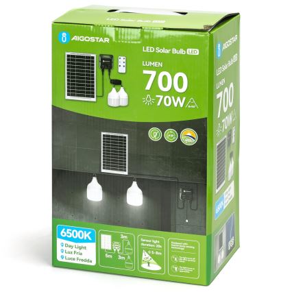 Aigostar - Lampada solare a LED con sensore, 2x LED/35W/12V, batteria 6000 mAh, 6500K, IP65, Ø 10 cm + telecomando