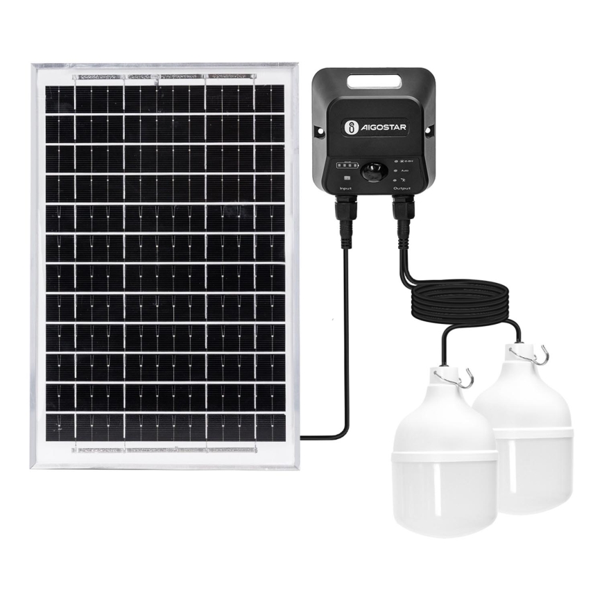 Aigostar - Lampadario solare LED con sensore 2xLED/35W/12V 6000 mAh 6500K diametro 10 cm + telecomando
