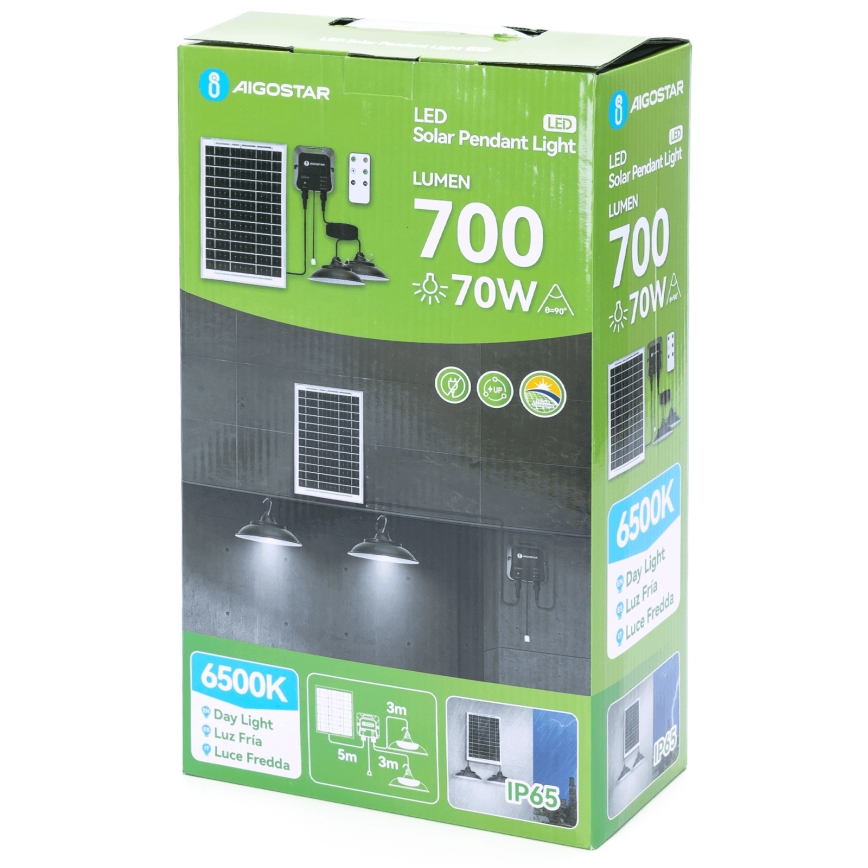 Aigostar - Lampadario solare LED con sensore 2xLED/35W/12V 6000 mAh 6500K diametro 15 cm + telecomando