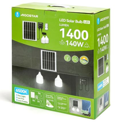 Aigostar - Lampadario solare LED con sensore 2xLED/70W/12V 12000 mAh 6500K diametro 12 cm + telecomando