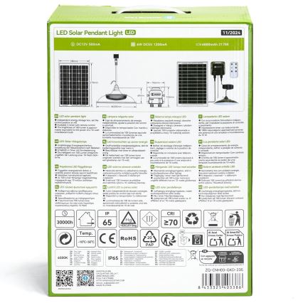 Aigostar - Lampadario solare LED LED/70W/12V 6000 mAh 6500K diametro 23,5 cm + telecomando