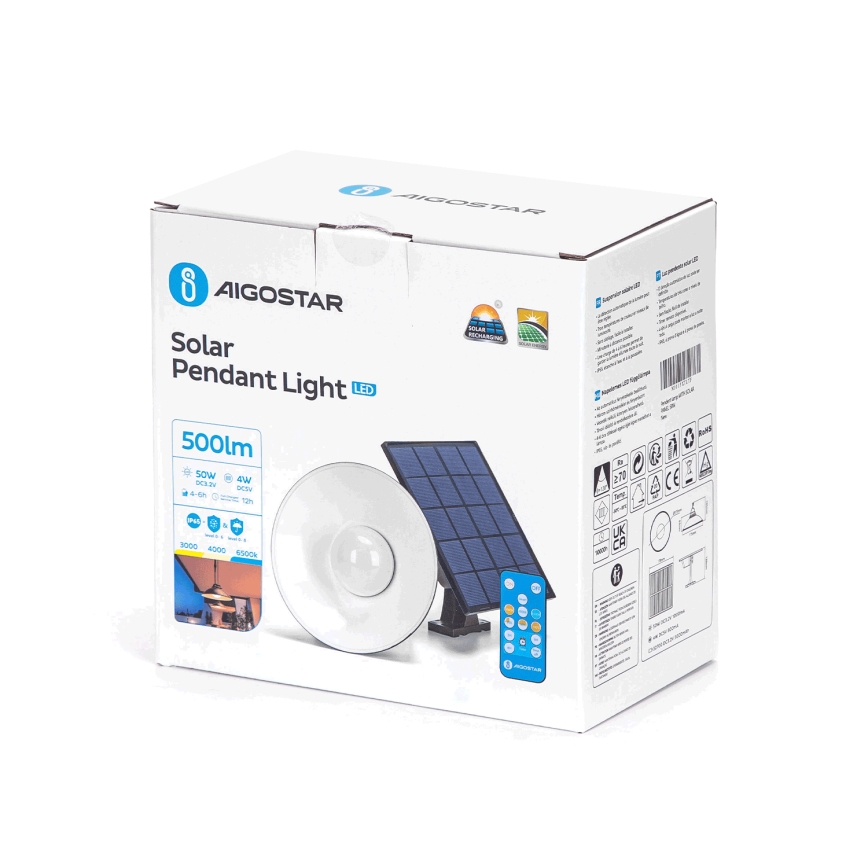 Aigostar - LED Dimmerabile solare lampadario su filo LED/3,2V 3000K/4000K/6500K 5000 mAh IP65 + telecomando