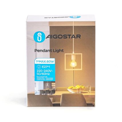 Aigostar - Lampadario sospeso in legno con cavo, 1xE27/60W/230V, pino