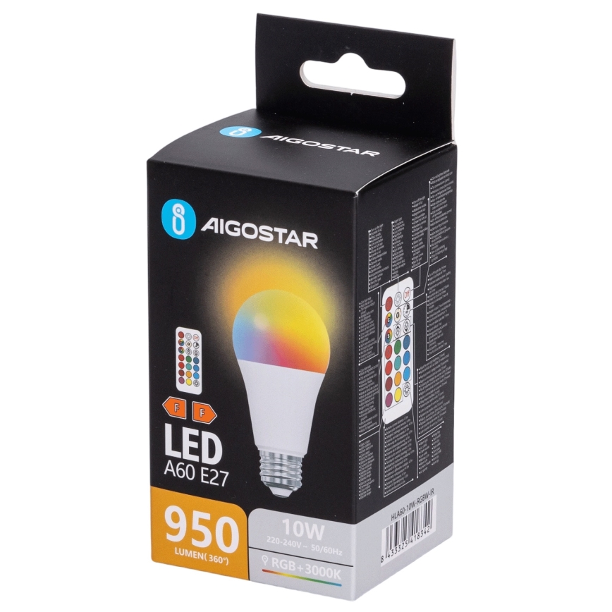 Aigostar - Lampadina LED RGBW dimmerabile A60 E27/10W/230V 3000K + telecomando