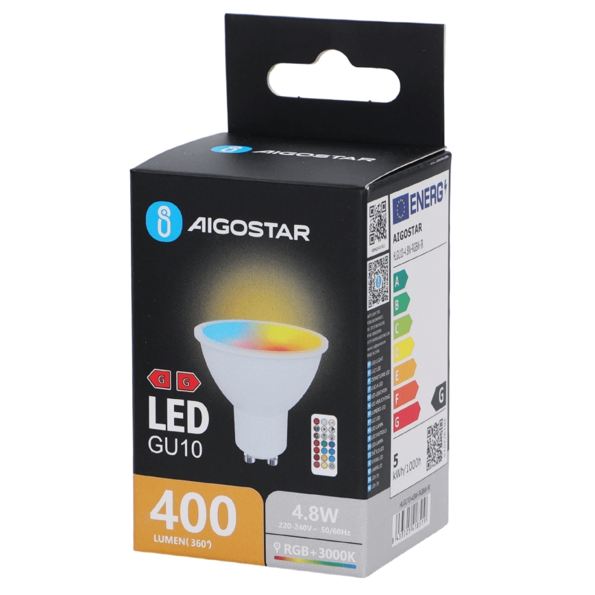 Aigostar - Lampadina LED RGBW dimmerabile GU10/4,8W/230V 3000K + telecomando