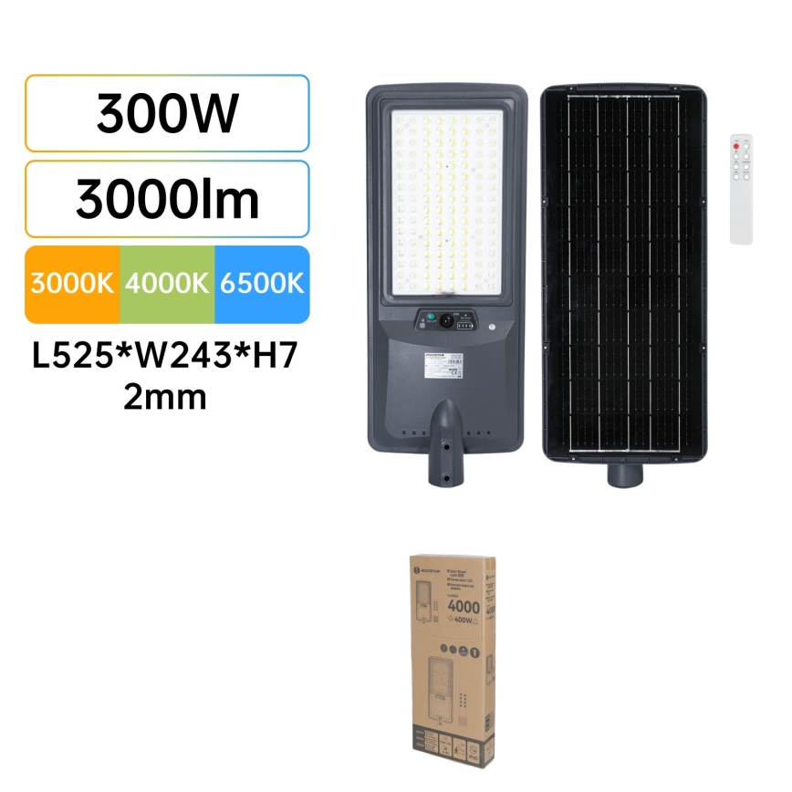 Aigostar - Lampione solare LED con sensore LED/300W/3,2V 3000/4000/6500K 3600mAh + telecomando