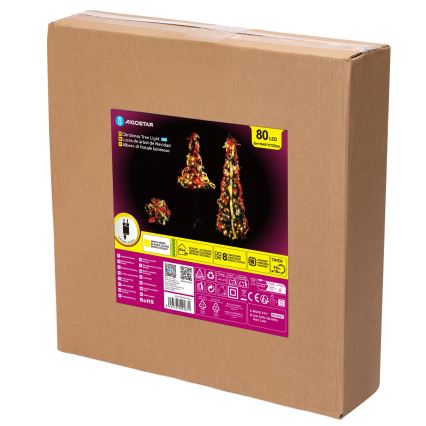 Aigostar - Albero di Natale LED da esterno 80xLED 1,2m IP44 rosso/oro, bianco caldo