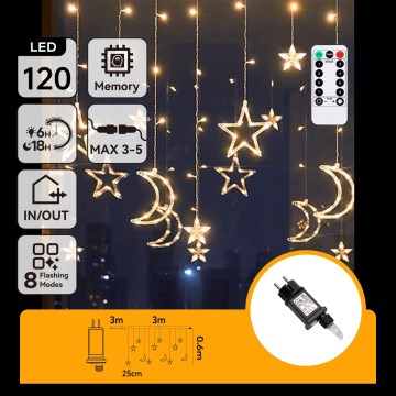 Aigostar - LED Catena da esterno 120xLED/6W/230V/8 funzioni 3x0,6m IP44 bianco caldo + telecomando