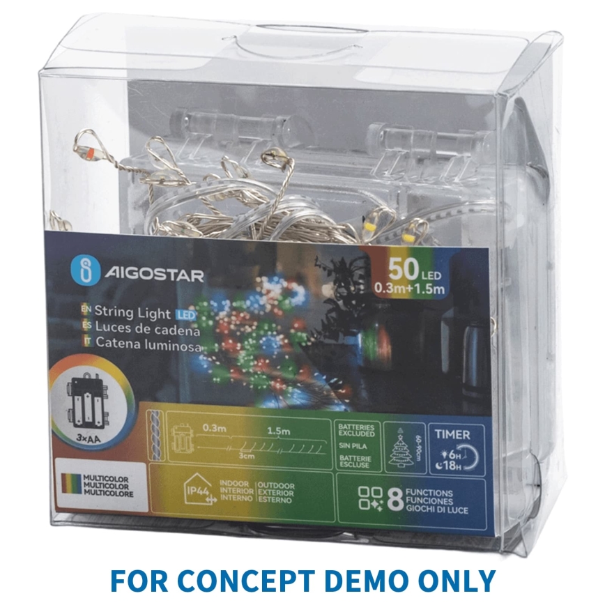 Aigostar - LED Catena di luci natalizie da esterno 50xLED/8 funzioni 3xAA 1,8m IP44 bianco caldo