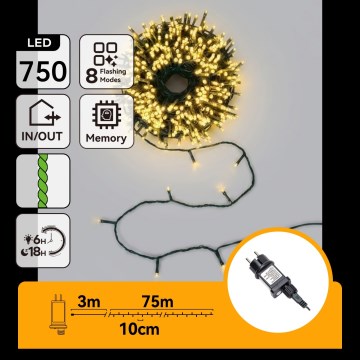 Aigostar - LED Catena di Natale da esterno 750xLED/8 funzioni 78m IP44 bianco caldo