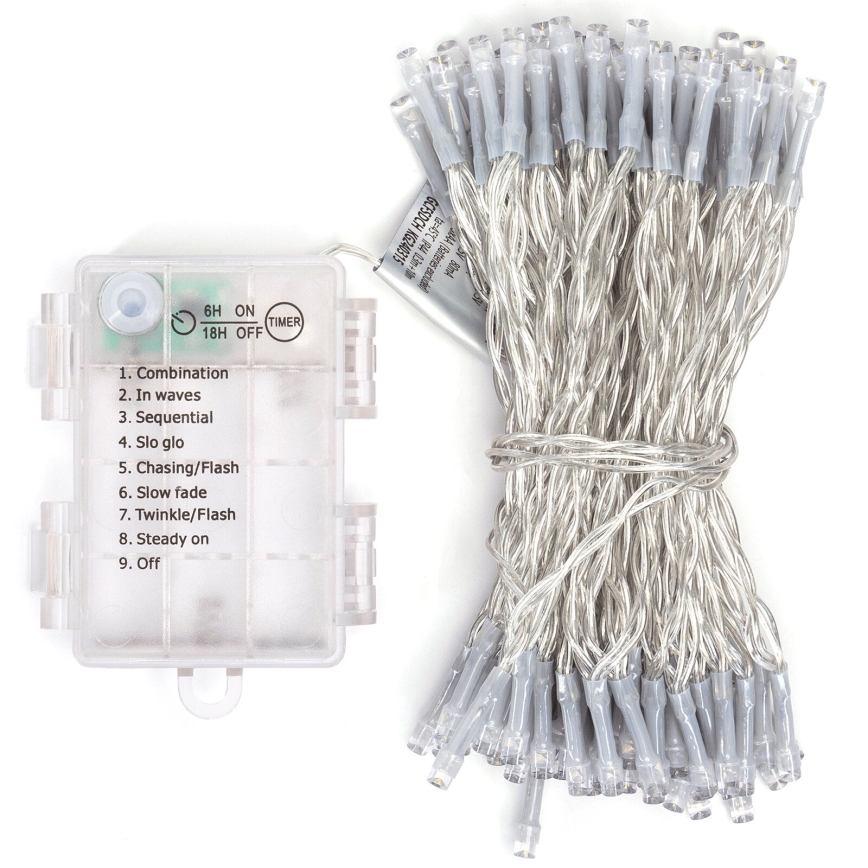 Aigostar -LED Catena luminosa da esterno 100xLED/8 funzioni 3xAA 10,3m IP44 bianco caldo