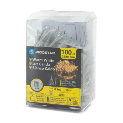 Aigostar - LED Catena luminosa di Natale 100xLED/3xAA 10,3m bianco caldo