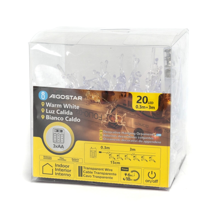 Aigostar - LED Catena luminosa di Natale 20xLED/3xAA 3,3m renne