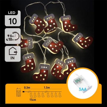 Aigostar - LED Catena luminosa natalizia 10xLED/3xAA 1,5m bianco caldo calze