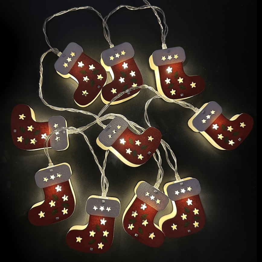 Aigostar - LED Catena luminosa natalizia 10xLED/3xAA 1,5m bianco caldo calze