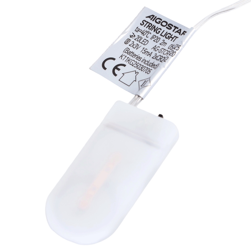 Aigostar - LED Catena luminosa natalizia 20xLED/2xCR2032 2m multicolore