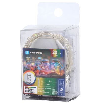 Aigostar - LED Catena luminosa natalizia 20xLED/2xCR2032 2m multicolore