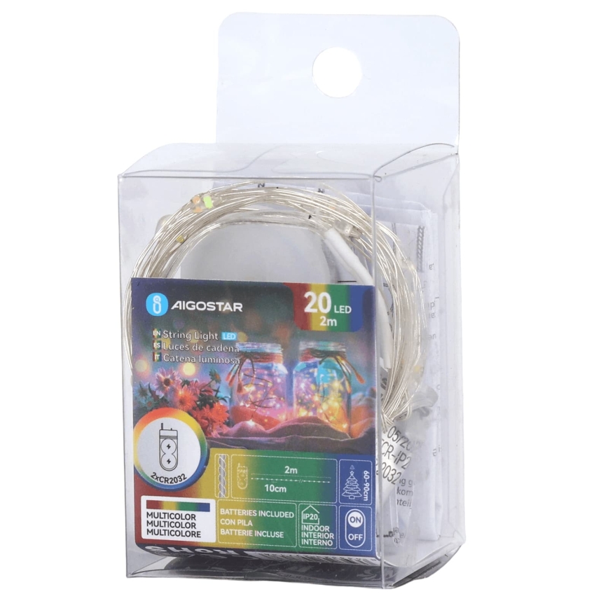 Aigostar - LED Catena luminosa natalizia 20xLED/2xCR2032 2m multicolore