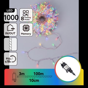 Aigostar - LED Catena luminosa natalizia da esterno 1000xLED/8 funzioni 103m IP44 multicolore