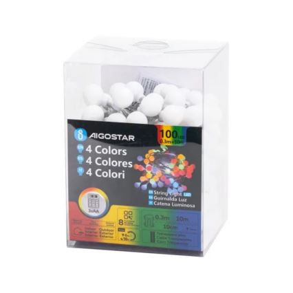Aigostar - Catena luminosa natalizia LED da esterno 100xLED/3xAA/8 funzioni 10,3 m IP44 multicolore