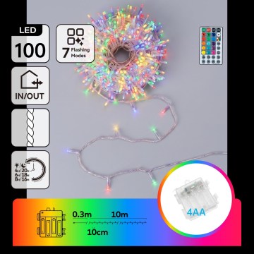 Aigostar - LED Catena luminosa natalizia da esterno 100xLED/7 funzioni 4xAA 10,3m IP44 multicolore + telecomando