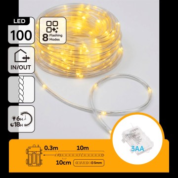 Aigostar - LED Catena luminosa natalizia da esterno 100xLED/8 funzioni 3xAA 10,3m IP44 bianco caldo