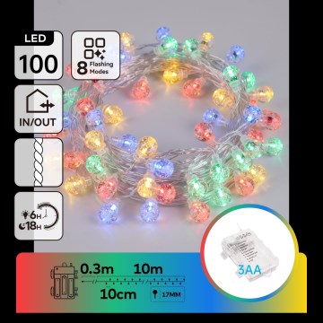 Aigostar - LED catena luminosa natalizia da esterno 100xLED/8 funzioni 3xAA 10,3m IP44 multicolore