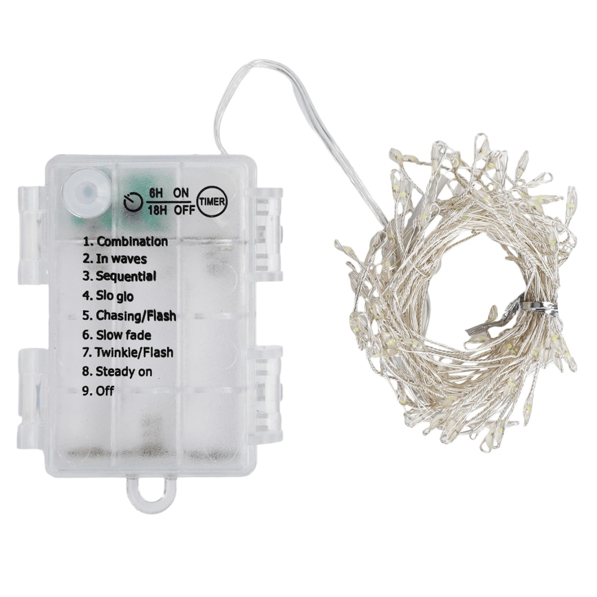 Aigostar - Catena luminosa LED da esterno per Natale, 100 LED, 8 modalità, 3xAA, 3,3 m, IP44, bianco freddo