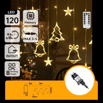 Aigostar - LED catena luminosa natalizia da esterno 120 LED / 8 funzioni 3 x 0,6 m IP44 bianco caldo + telecomando