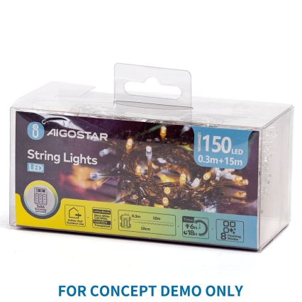 Aigostar - LED Catena luminosa natalizia da esterno 150xLED/8 funzioni 3xAA 5,3m IP44 blu