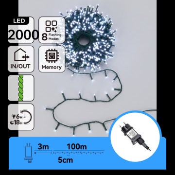 Aigostar - LED Catena luminosa natalizia da esterno 2000xLED/8 funzioni 103m IP44 bianco freddo