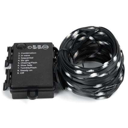 Aigostar -LED Catena luminosa natalizia da esterno 50xLED/8 funzioni 3xAA 5,3m IP44 bianco freddo
