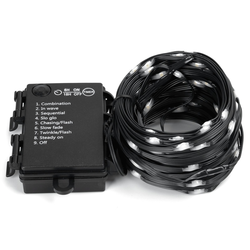 Aigostar -LED Catena luminosa natalizia da esterno 50xLED/8 funzioni 3xAA 5,3m IP44 bianco freddo
