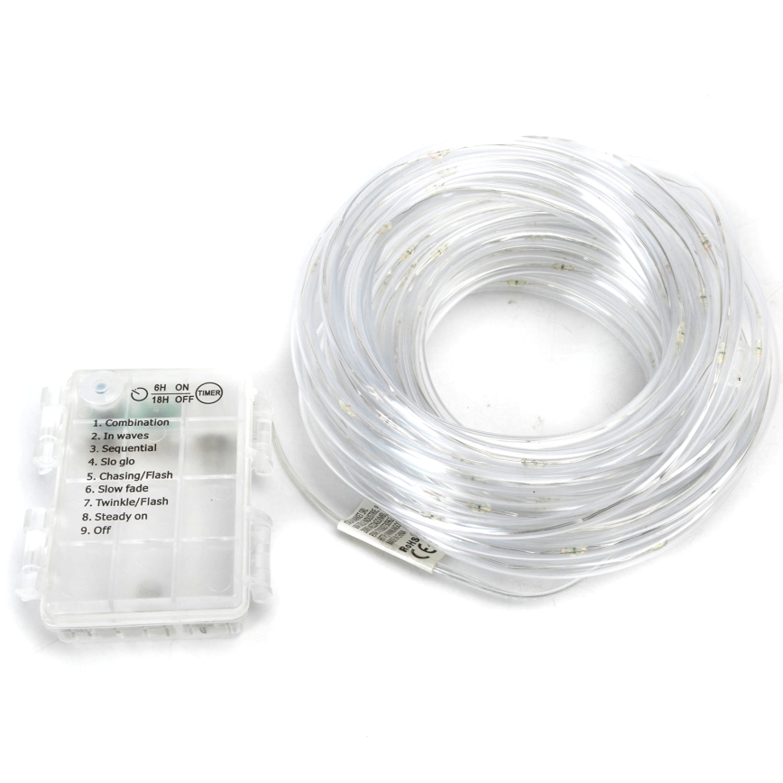 Aigostar - Catena luminosa natalizia LED da esterno 50xLED/8 funzioni 3xAA 5,3m IP44 bianco freddo
