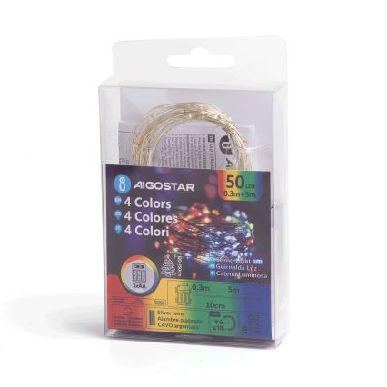 Aigostar - LED Catena luminosa natalizia da esterno 50xLED/8 funzioni 3xAA 5,3m IP44 multicolore