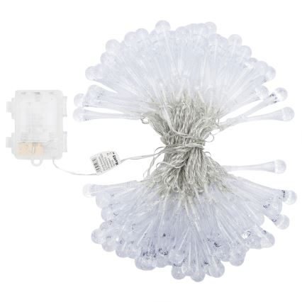 Aigostar - Ghirlanda luminosa natalizia LED da esterno 100xLED/8 funzioni 3xAA 10 m IP44 bianco caldo a goccia