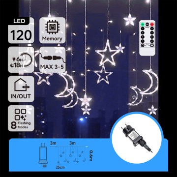 Aigostar - LED catena luminosa natalizia per esterni 120xLED/6W/230V/8 funzioni 3x0,6m IP44 bianco freddo + telecomando