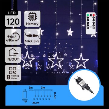Aigostar - LED Catena luminosa natalizia per esterni 120xLED/8 funzioni 3x0,6 m IP44 bianco freddo + telecomando