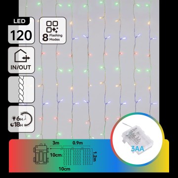 Aigostar - LED Catena luminosa natalizia per esterni 120xLED/8 funzioni 3xAA 3,9x1,2m IP44 multicolore