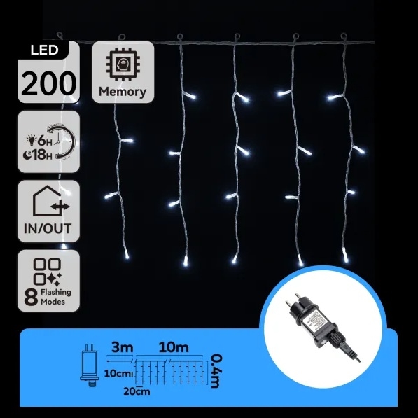 Aigostar - LED Catena luminosa natalizia per esterni 200xLED/3,6W/230V/8 funzioni 10x0,4m IP44 bianco freddo