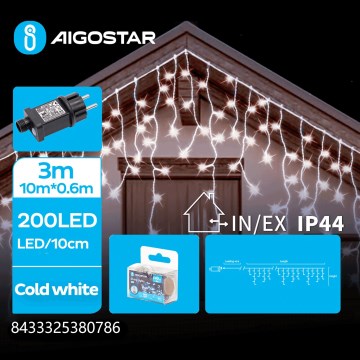 Aigostar - LED Catena luminosa natalizia per esterni 200xLED/8 funzioni 13x0,6m IP44 bianco freddo
